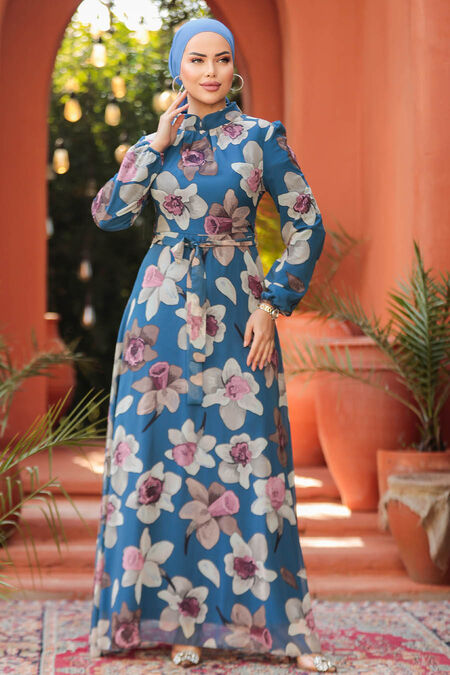  İndigo Blue Hijab Dress 279325IM